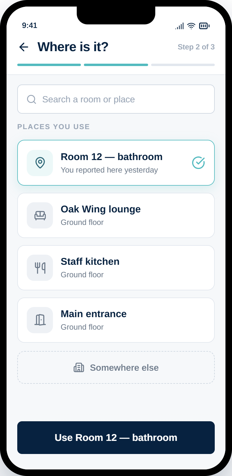 Maintain place picker showing places you use, with a recently used room offered first
