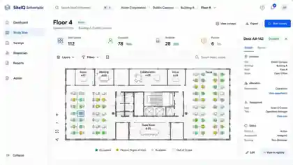 SiteIQ Schematic dashboard showing occupancy across a floor