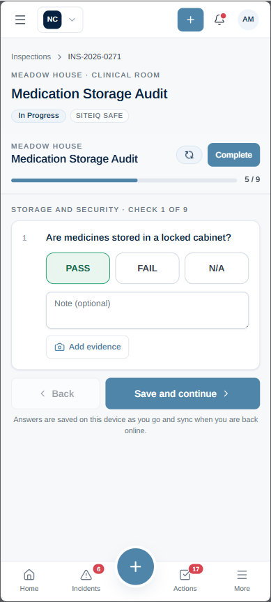 SiteIQ Safe mobile inspection checklist.